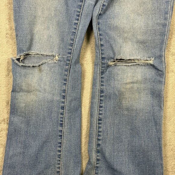 Y2K Light Wash Flare Denim Jeans Womens Mid-Rise Distressed Grunge Preppy Frayed - Picture 5 of 9